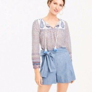 J. Crew Peasant Style Multicolor Tunic Top with Tassle Ties Size 12P